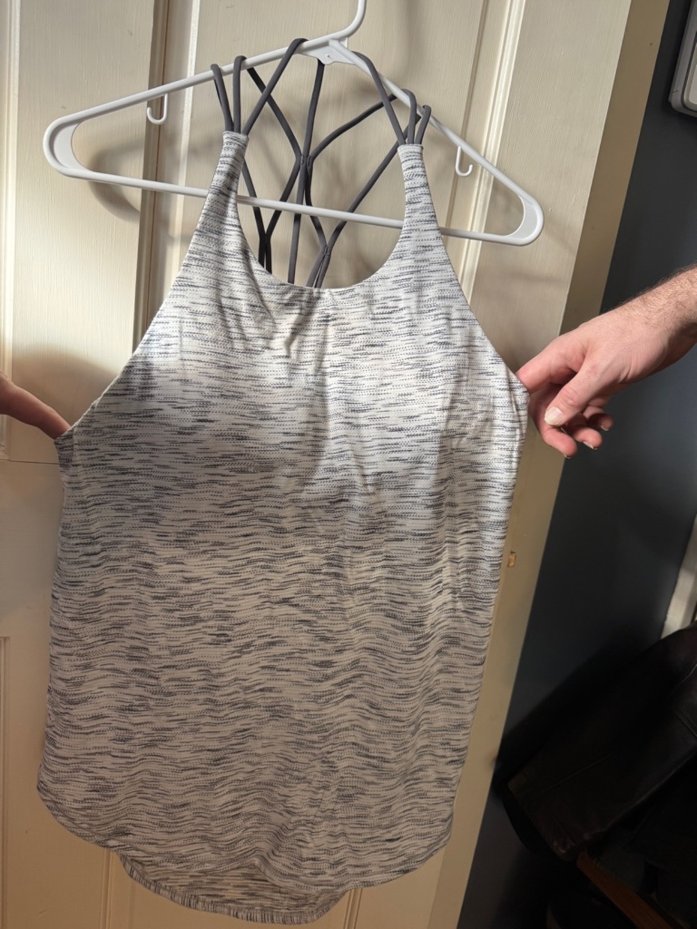 lululemon athletica Heathered Gray and White Strappy Back Tank